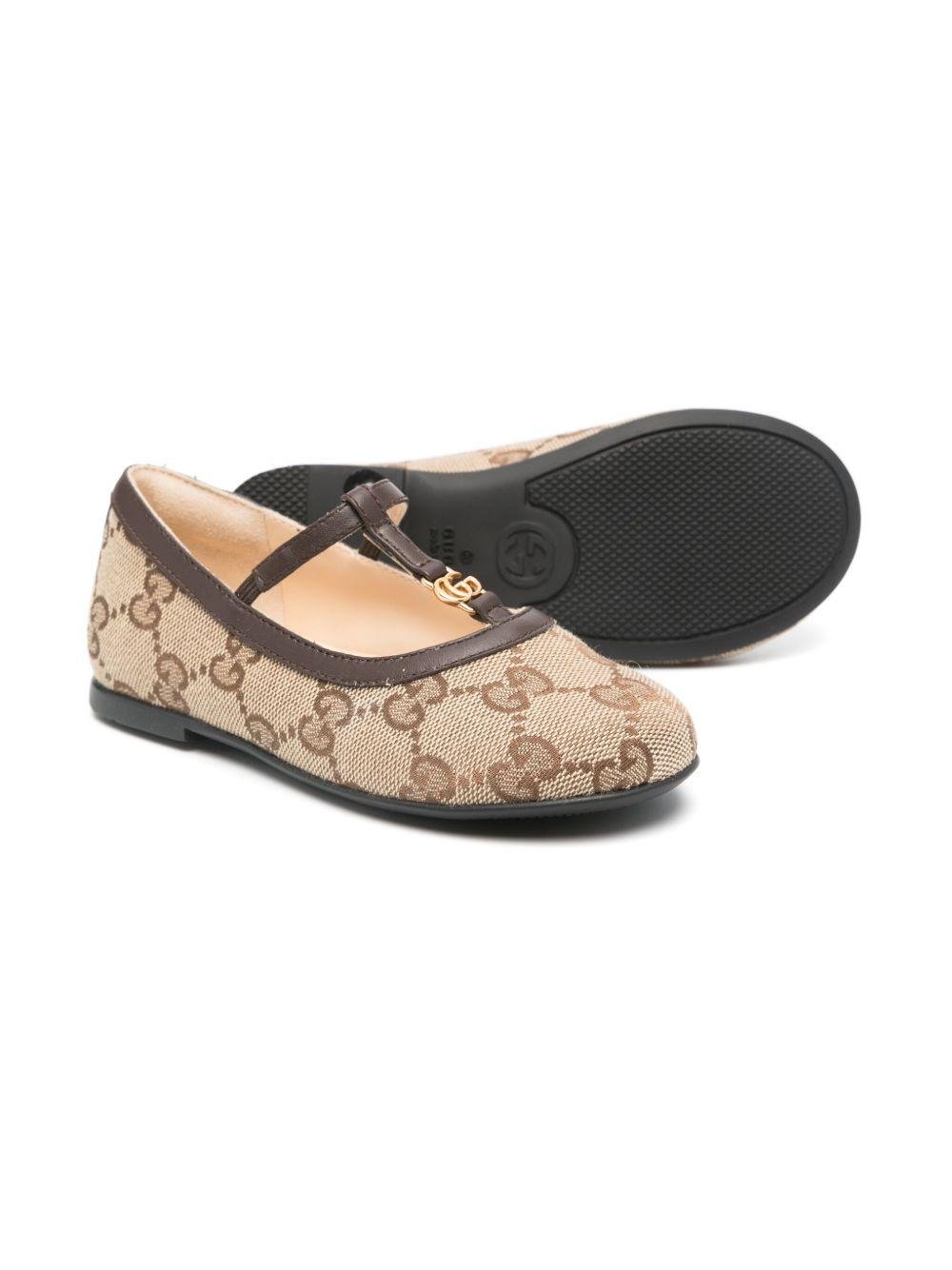 Ballerine per bambina Gucci Kids beige con caratteristica fibbia doppia GG - Rubino Kids