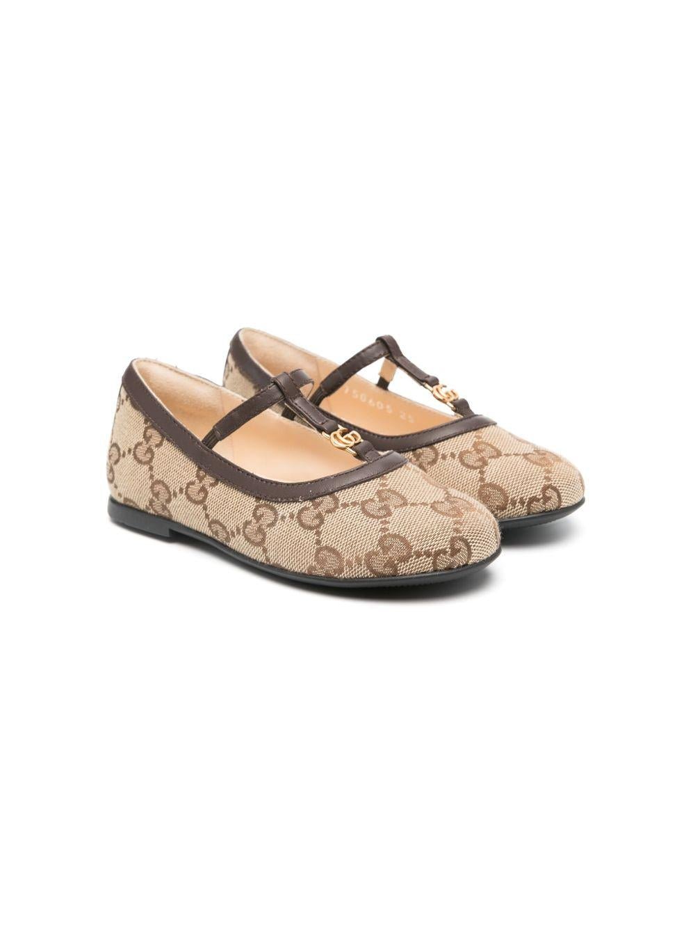 Ballerine per bambina Gucci Kids beige con caratteristica fibbia doppia GG - Rubino Kids