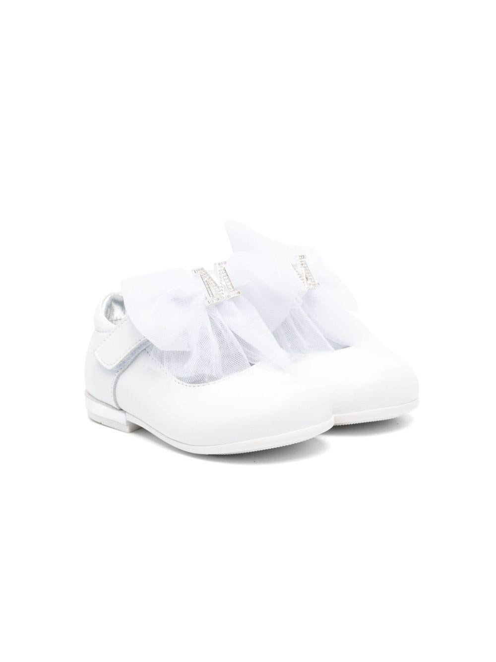 Ballerine per bambina Monnalisa bianco con placca con logo - Rubino Kids