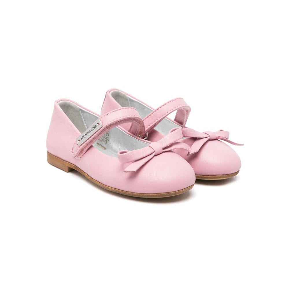 Ballerine per bambina Monnalisa rosa in pelle con chiusura frontale a strappo - Rubino Kids