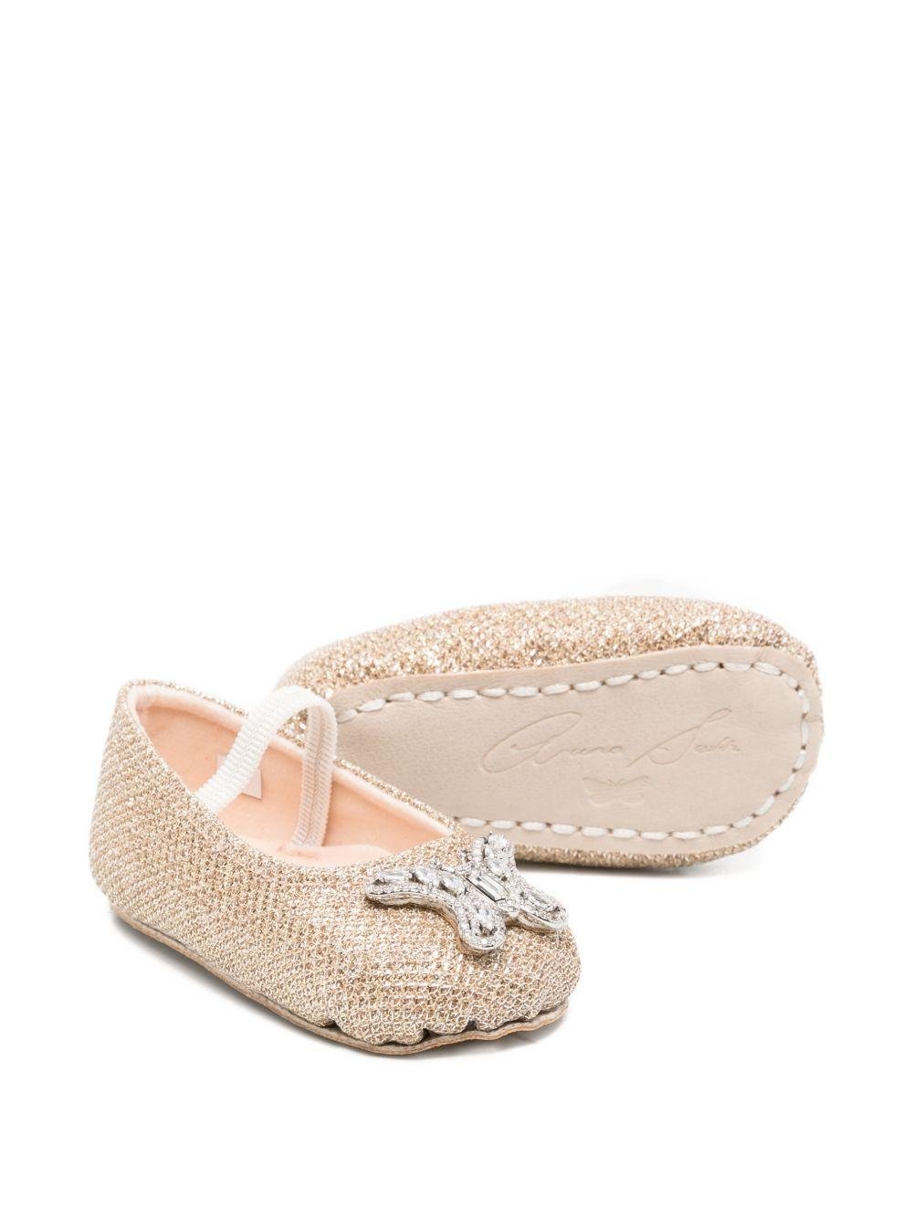 Ballerine per neonata Aruna Seth oro con applicazione farfalla sul davanti - Rubino Kids