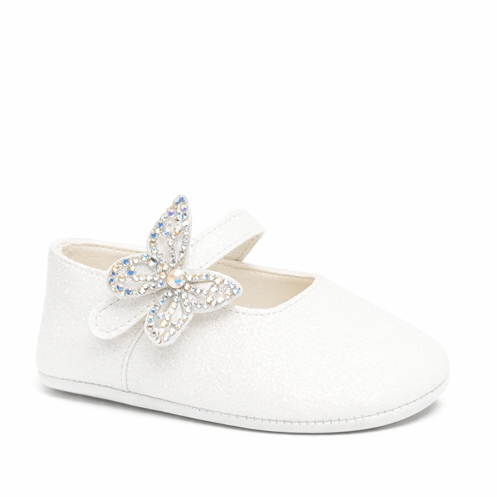Ballerine per neonata BabyWalker bianco con farfalle - Rubino Kids