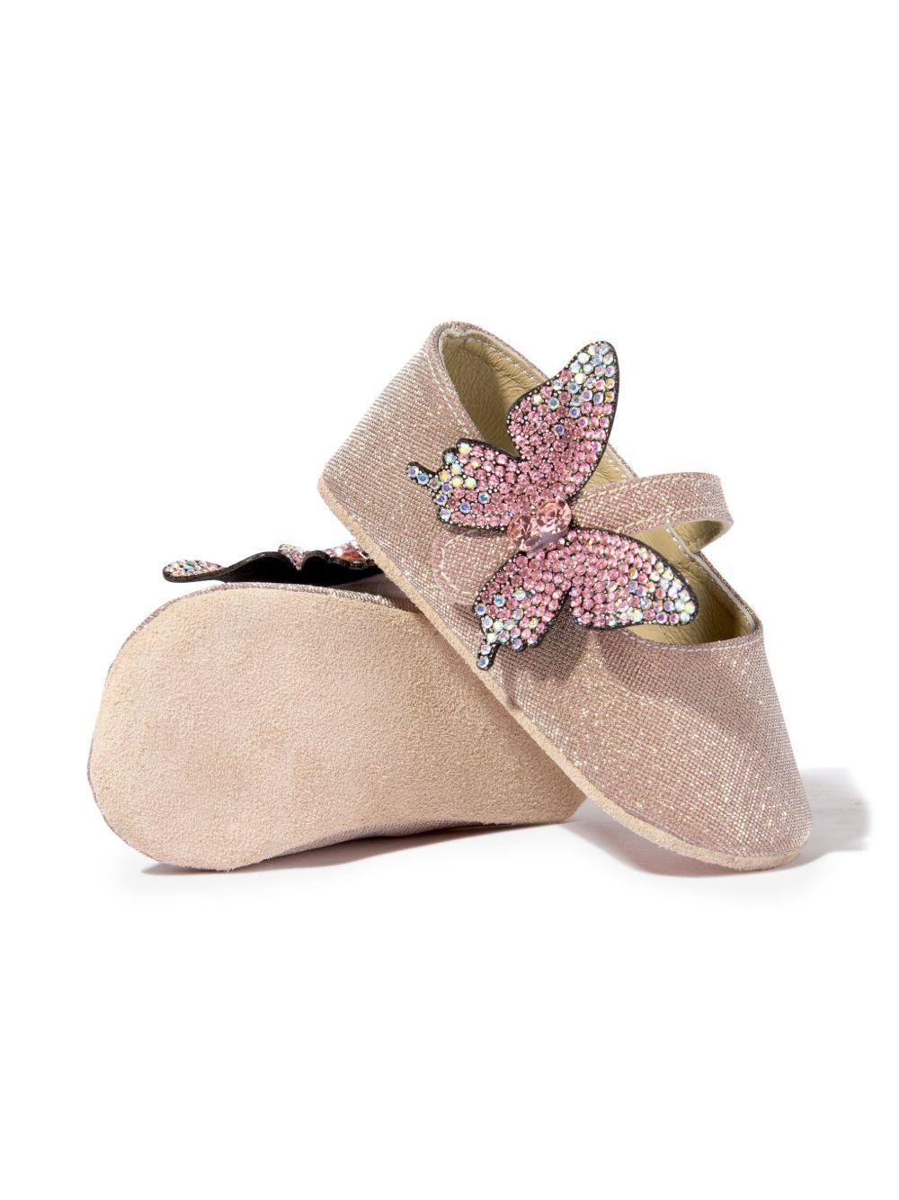 Ballerine per neonata BabyWalker rosa con glitter e decorazione a farfalla - Rubino Kids