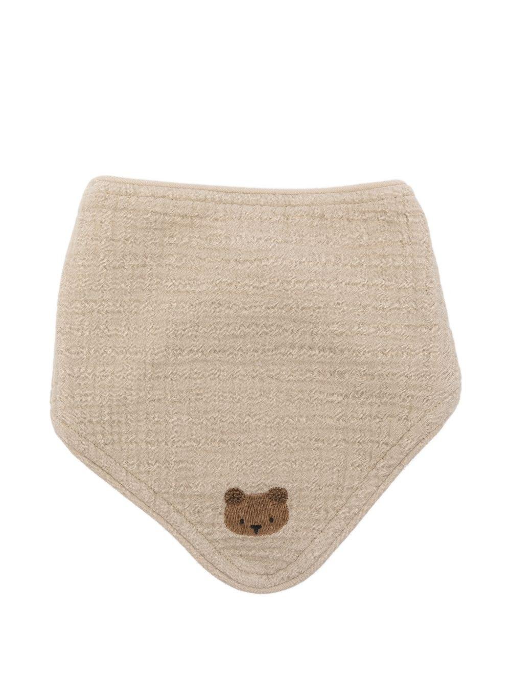 Bavaglino Bintje per neonati Donsje beige con ricamo orsetto - Rubino Kids