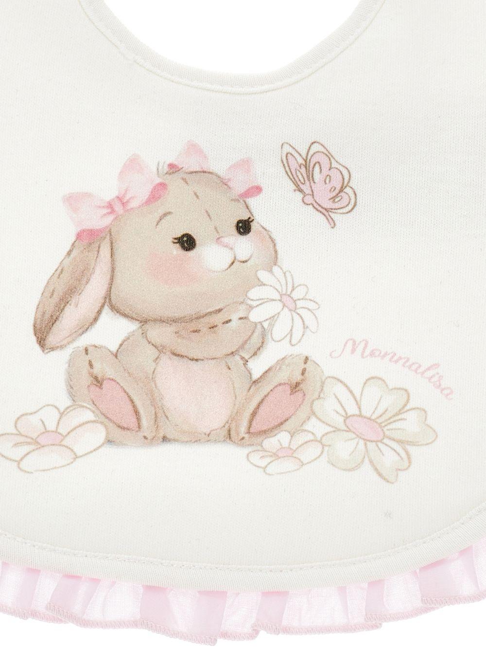 Bavaglino per neonata Monnalisa bianco con stampa coniglietto - Rubino Kids