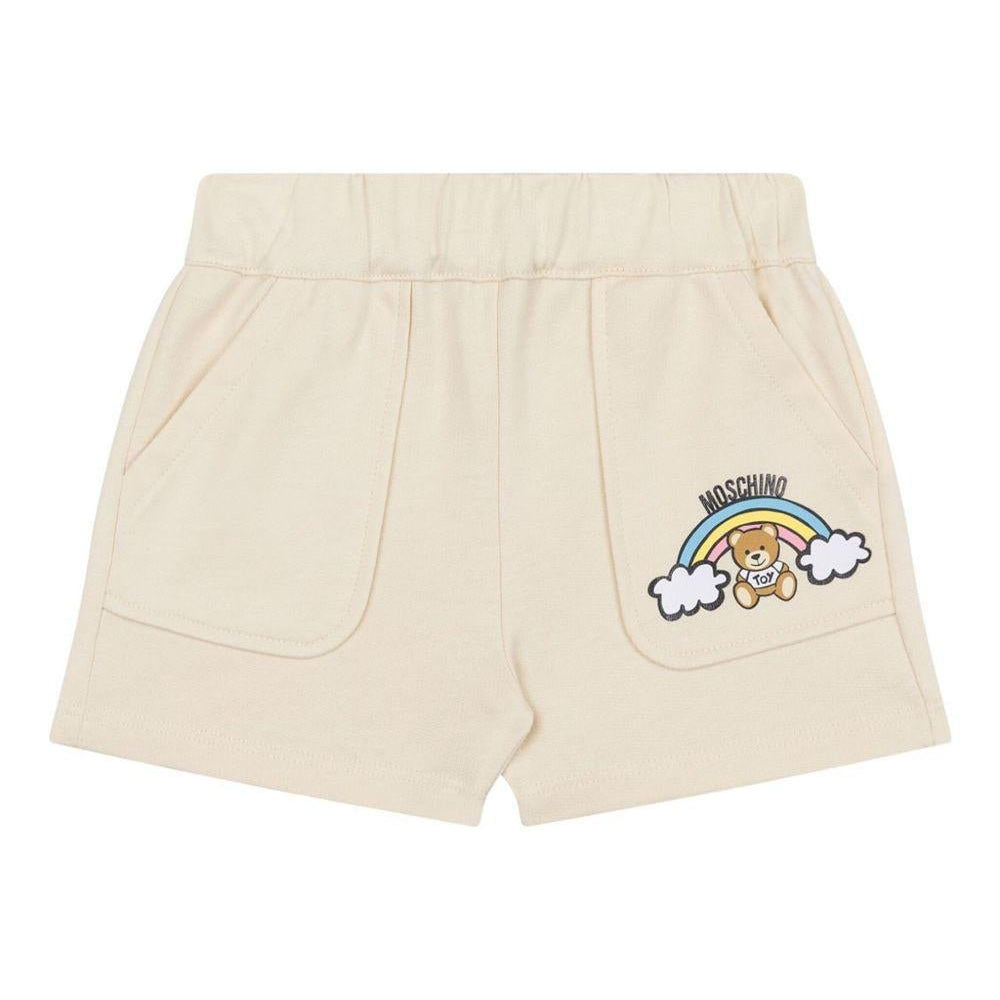 Bermuda con logo per neonato Moschino Kids beige con vita elasticizzata - Rubino Kids
