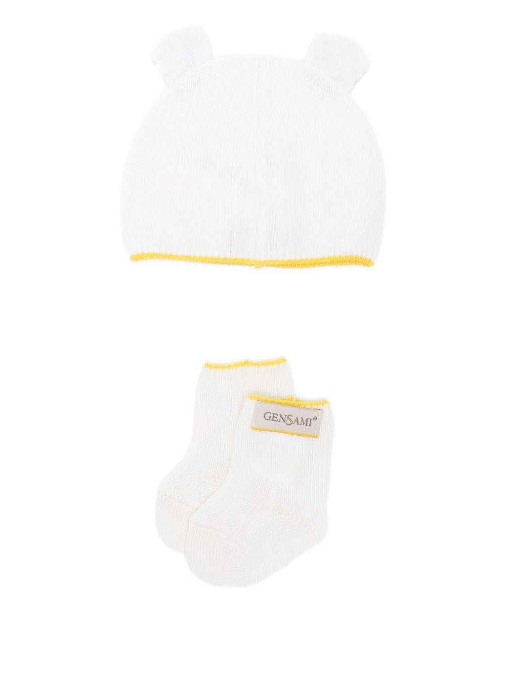 Berretto e calzini per neonati Gensami Kids bianco con bordo a contrasto (2 pezzi) - Rubino Kids