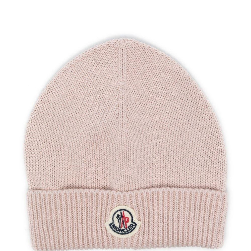 Berretto per neonata Moncler Enfant rosa con ricamo logo - Rubino Kids