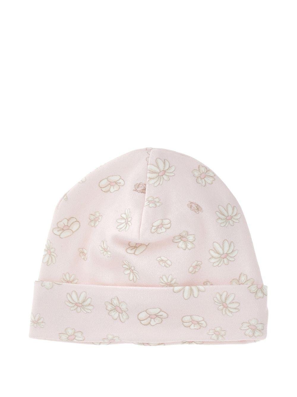 Berretto per neonata Monnalisa rosa con stampa a fiori all - over - Rubino Kids