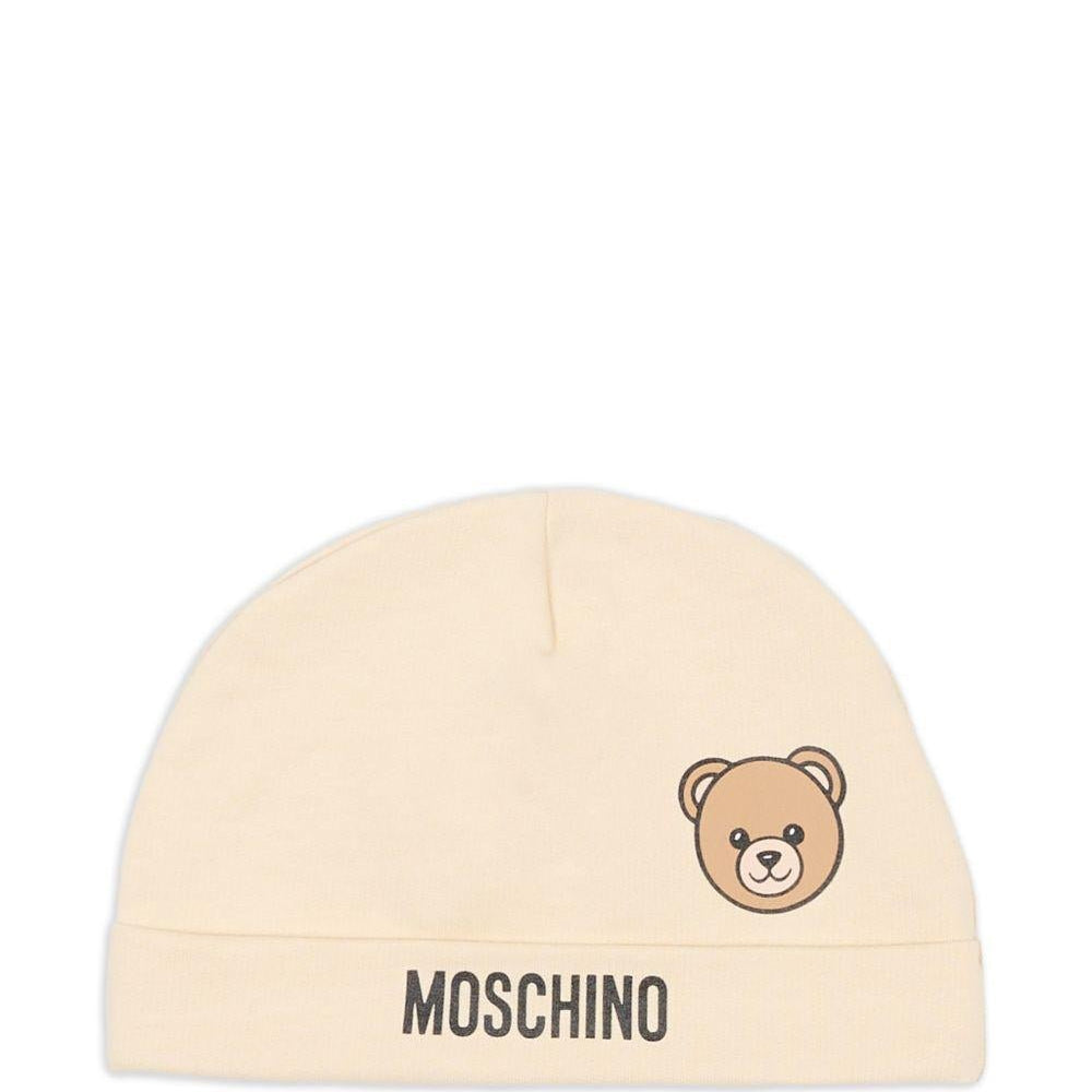 Berretto per neonati Moschino Kids beige con motivo orsetto - Rubino Kids