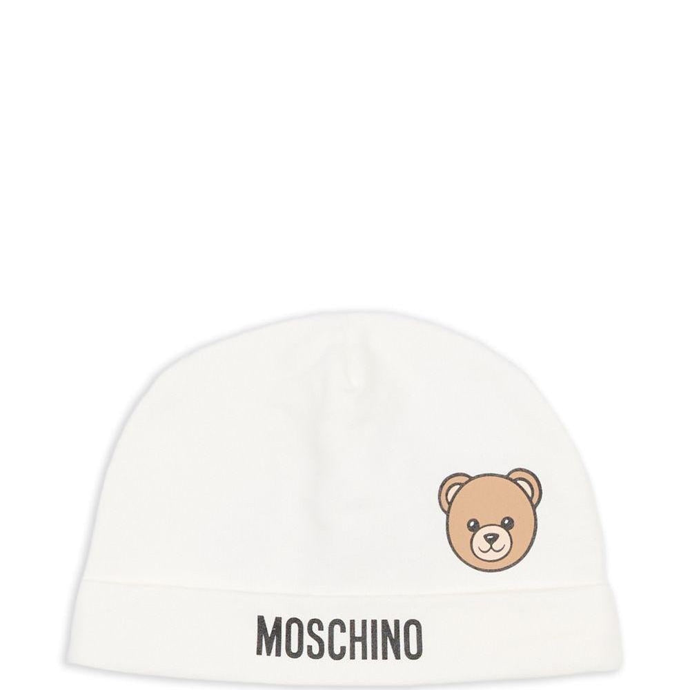 Berretto per neonati Moschino Kids bianco con motivo orsetto - Rubino Kids