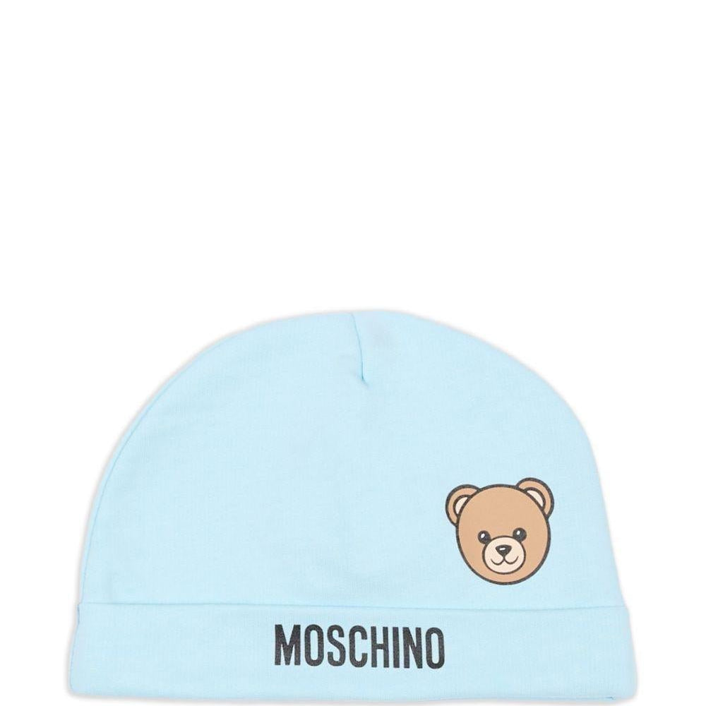 Berretto per neonato Moschino Kids azzurro con motivo orsetto - Rubino Kids