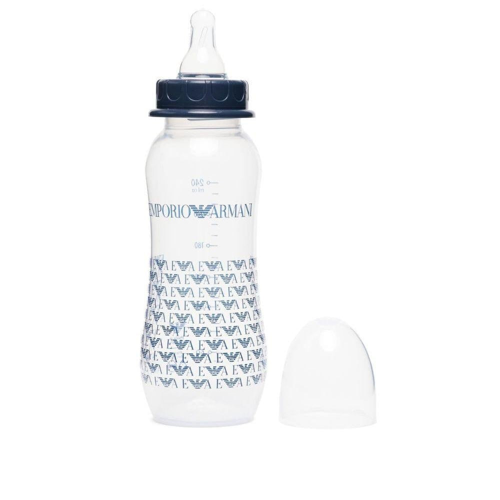 Biberon per neonato Emporio Armani Kids blu con stampa monogramma del logo - Rubino Kids