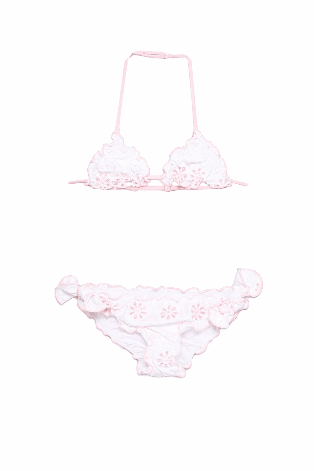 Bikini per bambina MC2 Saint Barth Kids bianco a fiori con ruches - Rubino Kids