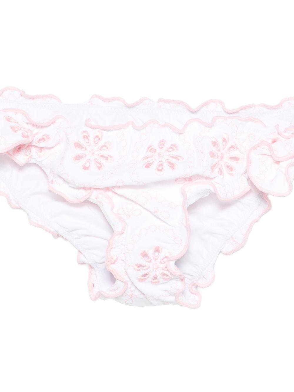 Bikini per bambina MC2 Saint Barth Kids bianco a fiori con ruches - Rubino Kids