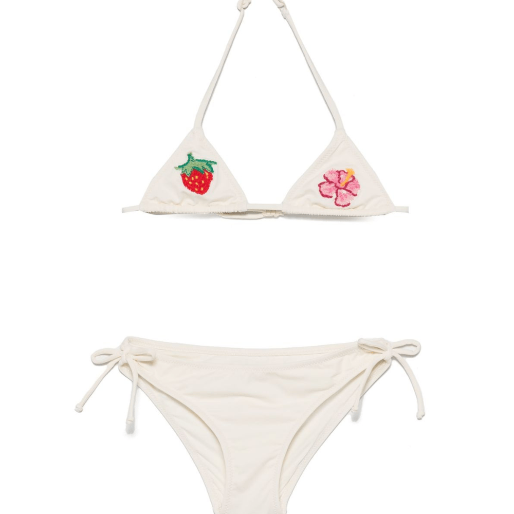Bikini per bambina MC2 Saint Barth Kids Holly beige con laccetti con nodo - Rubino Kids