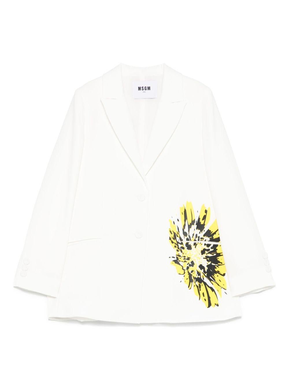 Blazer in crêpe per bambina MSGM Kids bianco con stampa a fiori - Rubino Kids