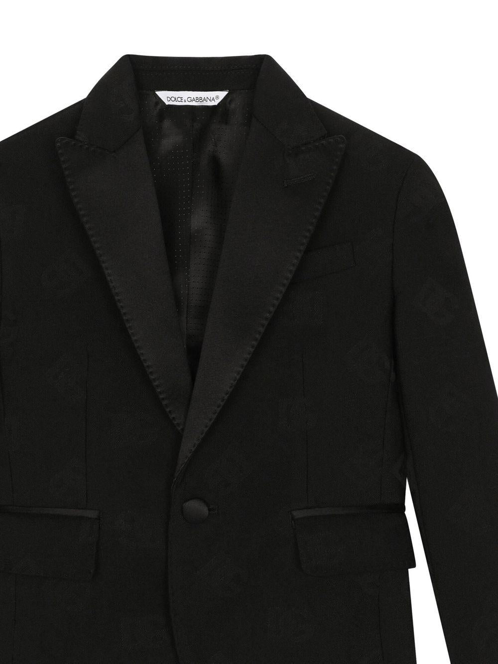 Blazer monopetto per bambino Dolce & Gabbana Kids nero con effetto jacquard - Rubino Kids