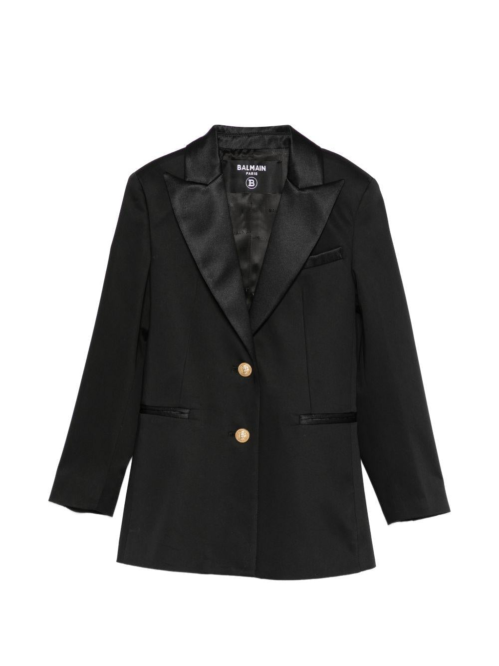 Blazer per bambina Balmain Kids nero con revers in raso - Rubino Kids