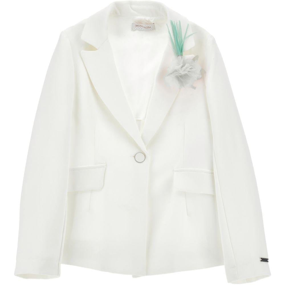 Blazer per bambina Monnalisa bianco con applicazione fiore - Rubino Kids