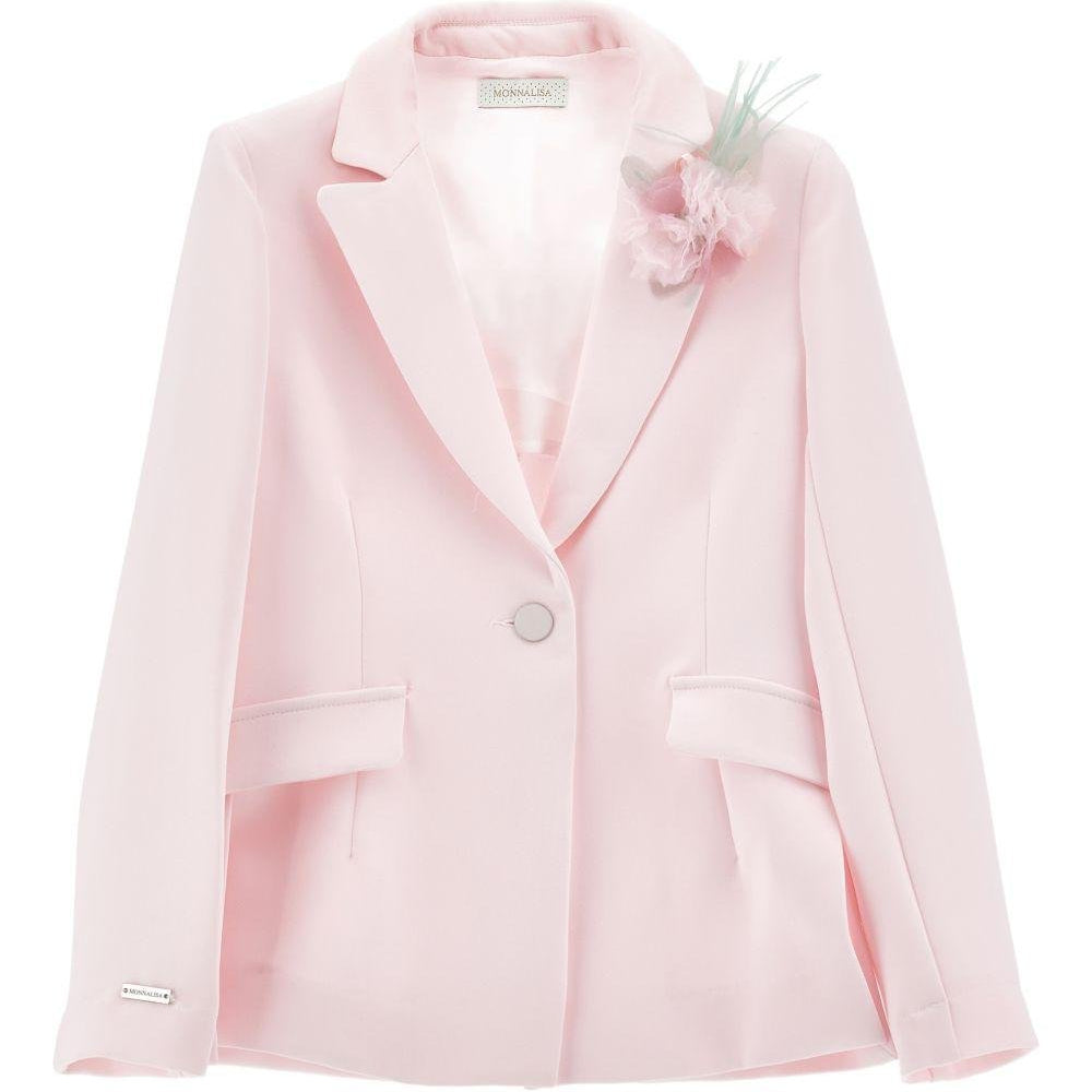 Blazer per bambina Monnalisa rosa con applicazione fiore - Rubino Kids
