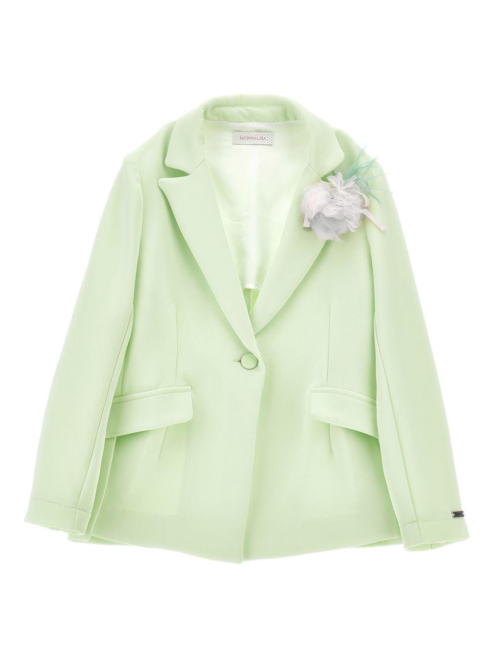 Blazer per bambina Monnalisa verde con applicazione fiore - Rubino Kids