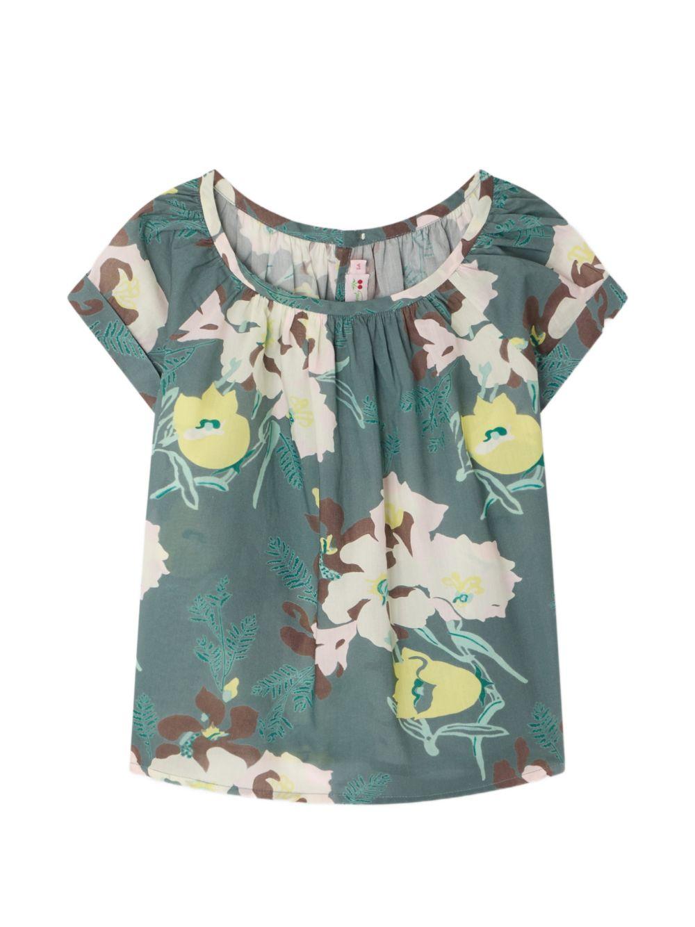 Blusa Augustina per bambina Bonpoint verde ardesia a fiori - Rubino Kids
