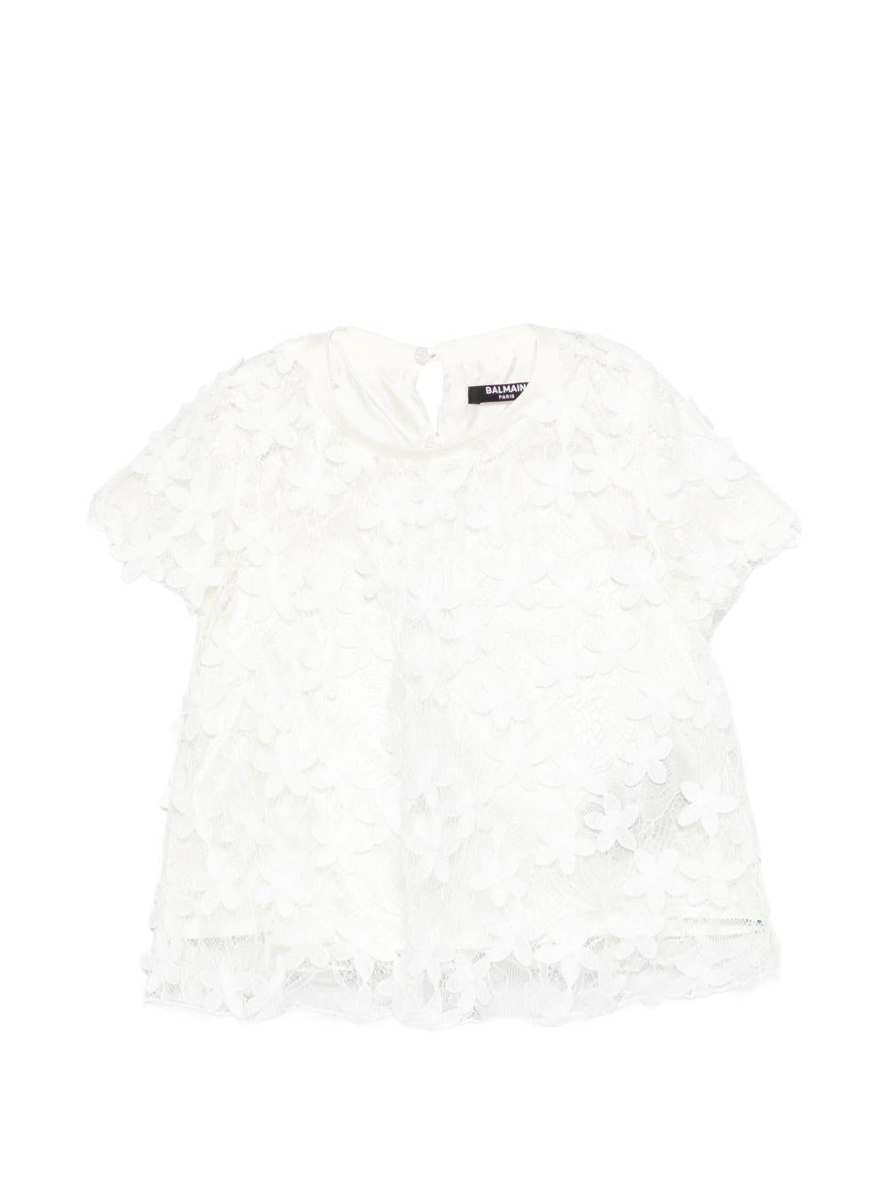 Blusa per bambina Balmain Kids bianca in pizzo a fiori - Rubino Kids