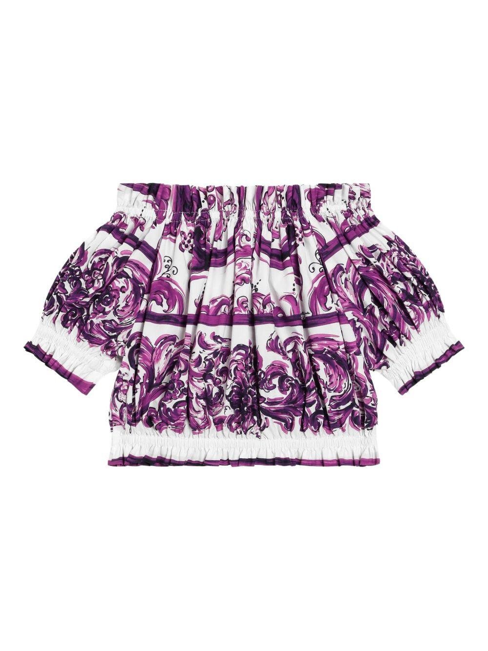Blusa per bambina Dolce & Gabbana Kids viola con stampa maioliche - Rubino Kids
