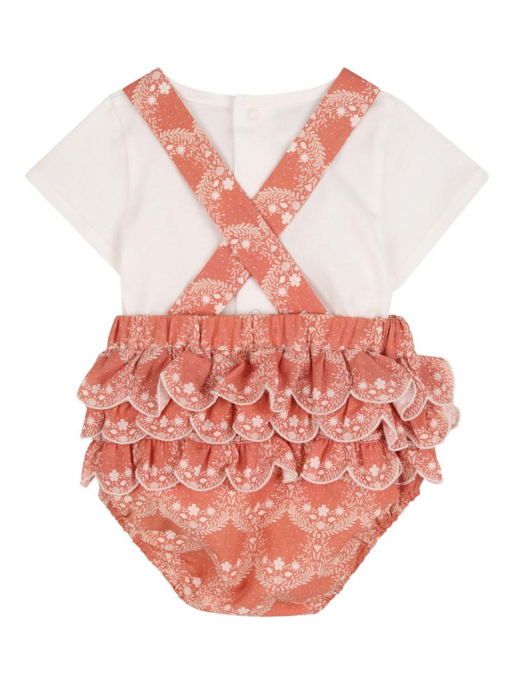 Body per neonata Chloé Kids arancione e bianco a fiori con ruches - Rubino Kids