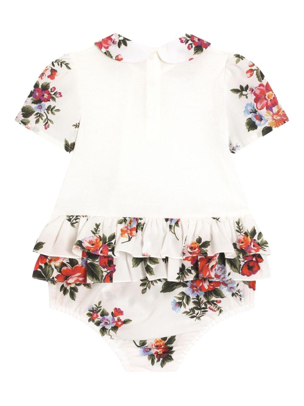 Body per neonata Dolce & Gabbana Kids bianco a fiori con ruches - Rubino Kids
