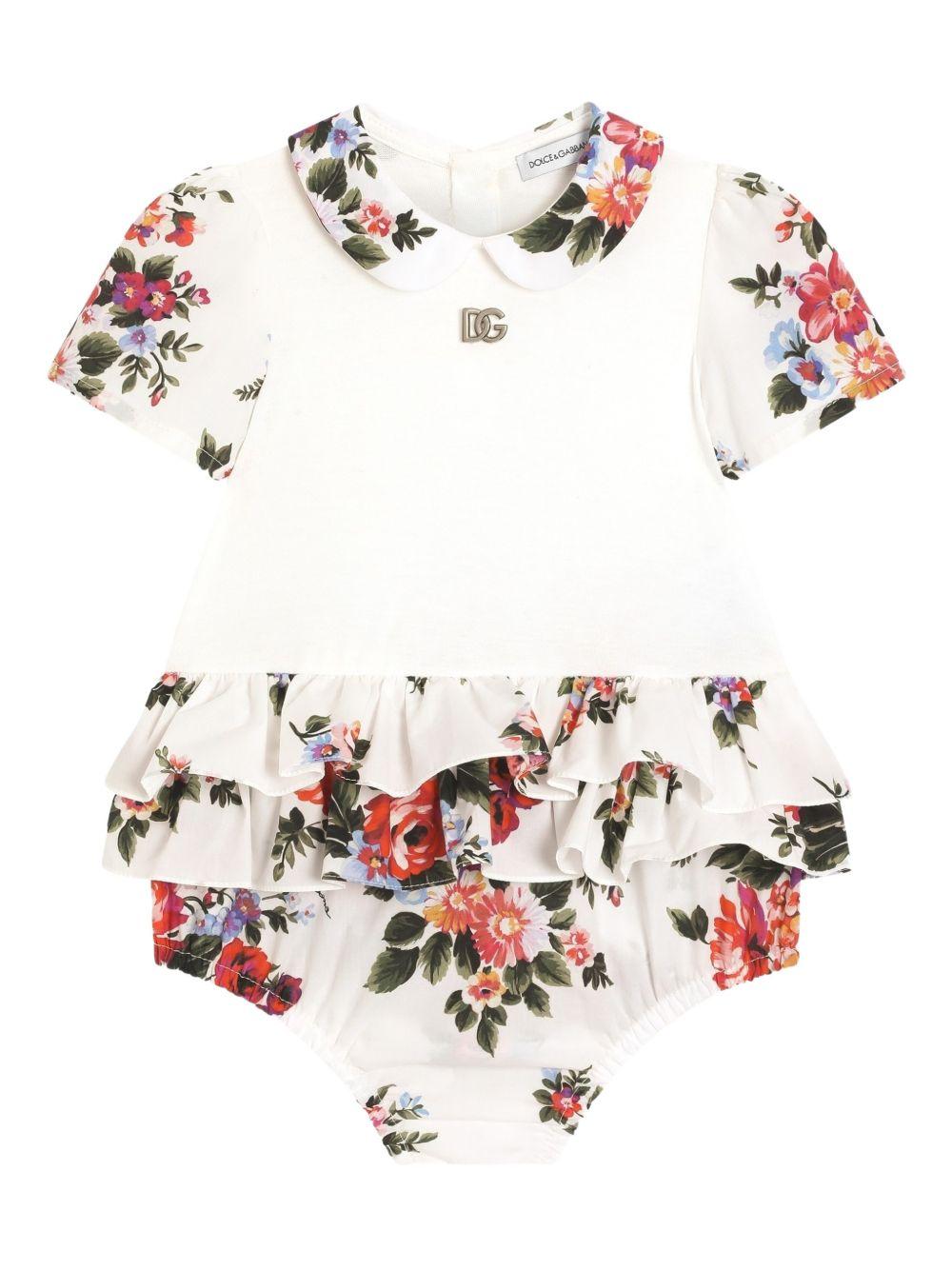 Body per neonata Dolce & Gabbana Kids bianco a fiori con ruches - Rubino Kids