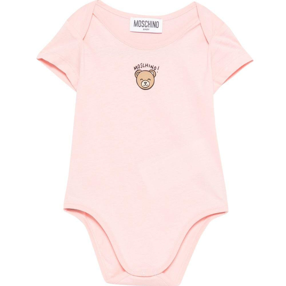 Body per neonata Moschino Kids rosa con stampa Teddy Bear - Rubino Kids