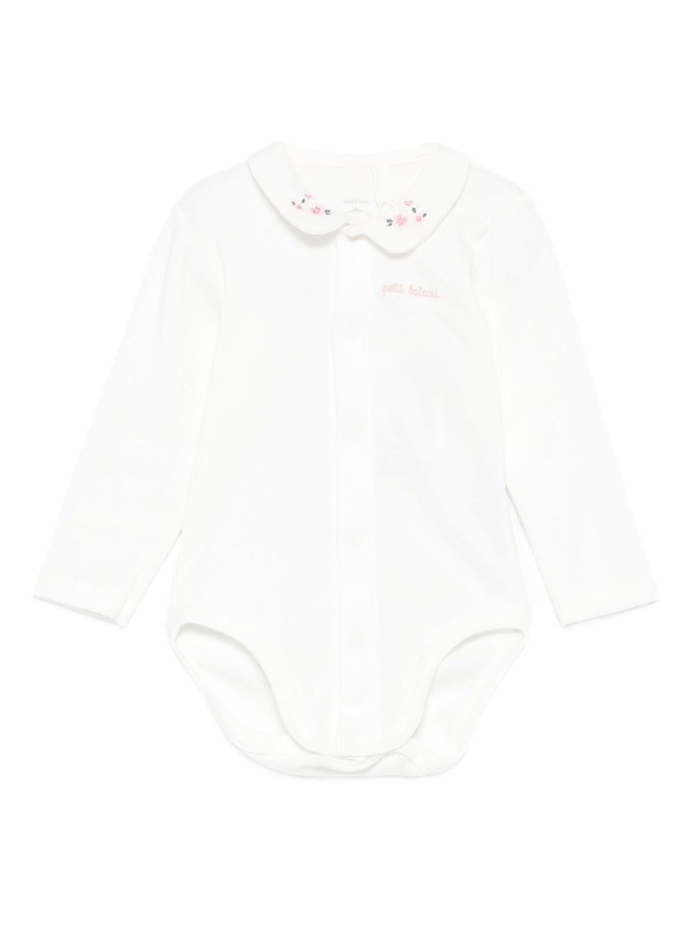 Body per neonata Petit Bateau bianco con ricamo a fiori - Rubino Kids