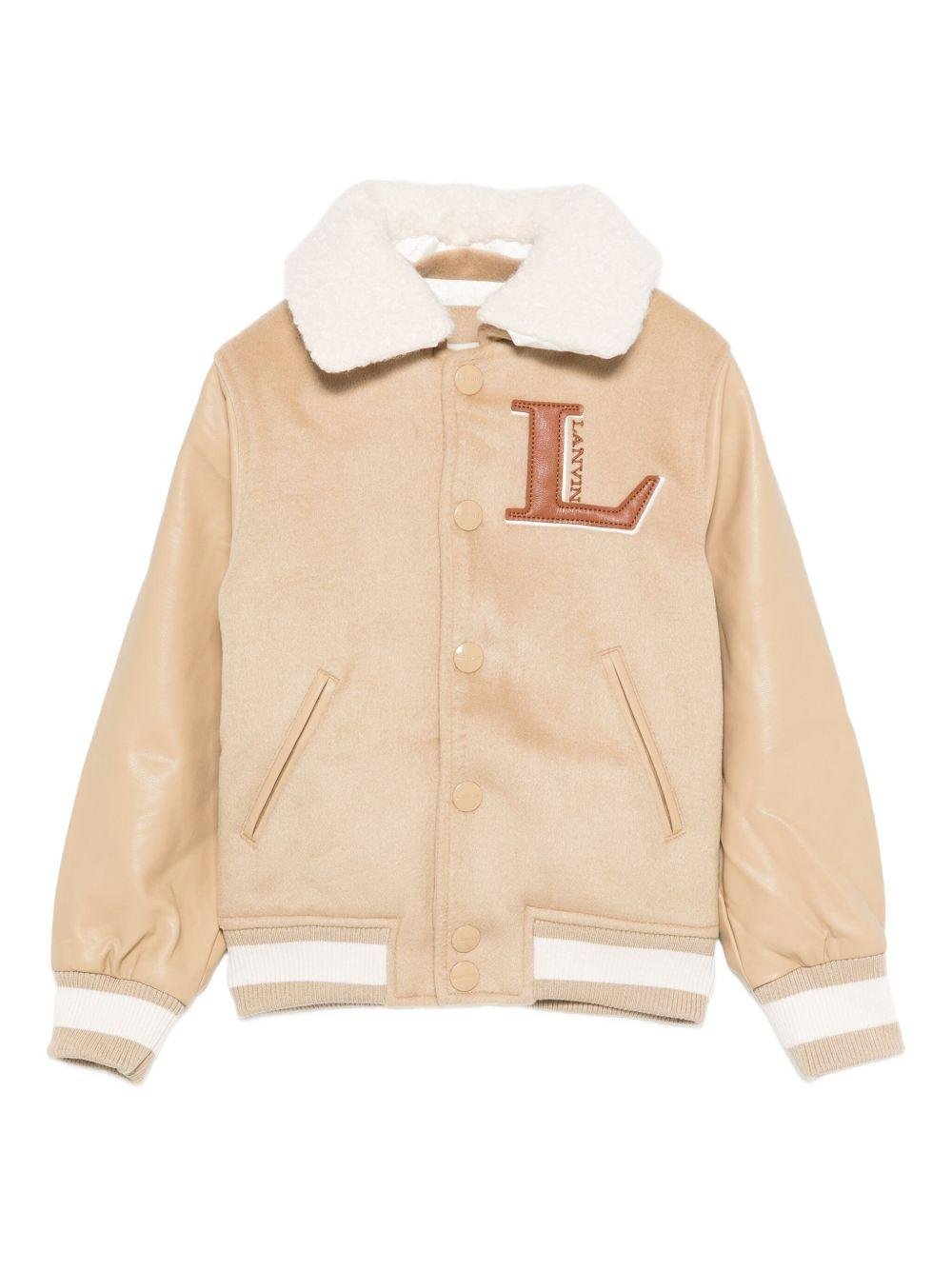 Bomber per bambino Lanvin Enfant beige con logo ricamato - Rubino Kids