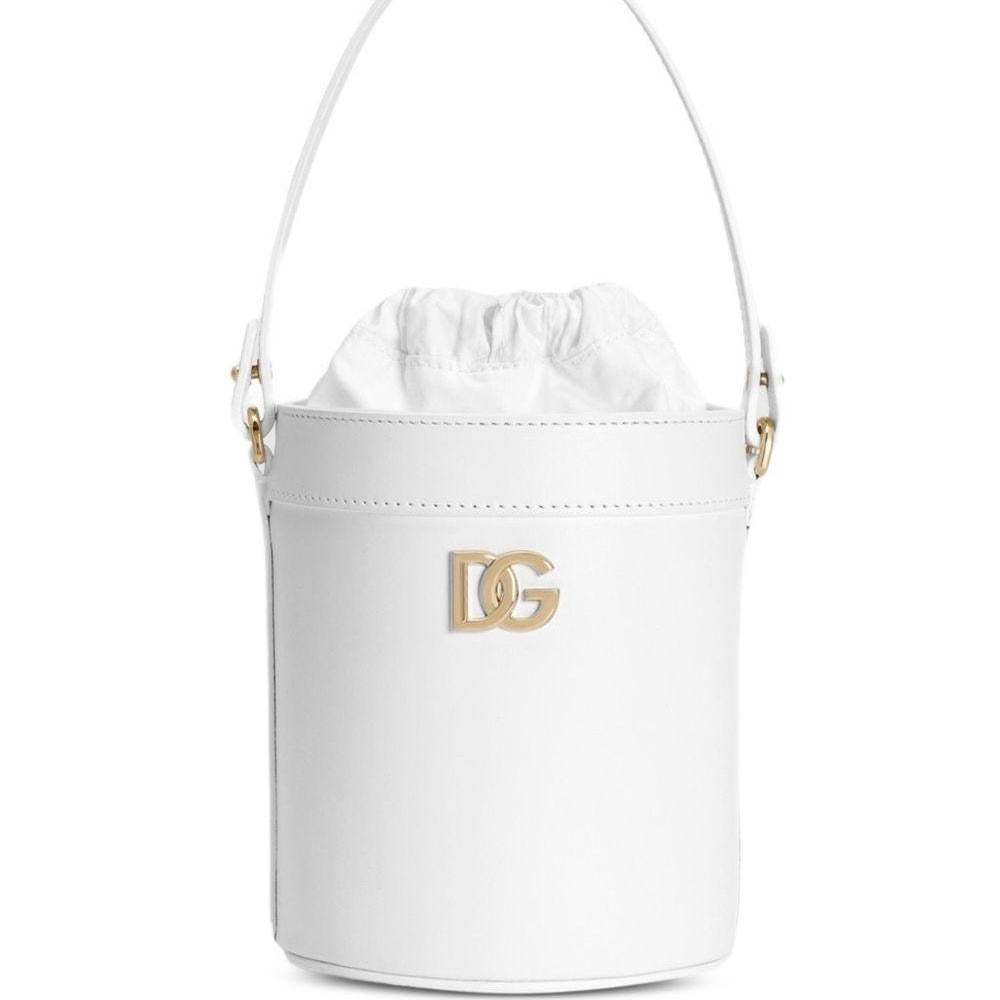 Borsa a secchiello per bambina Dolce & Gabbana Kids bianca con logo dorato - Rubino Kids
