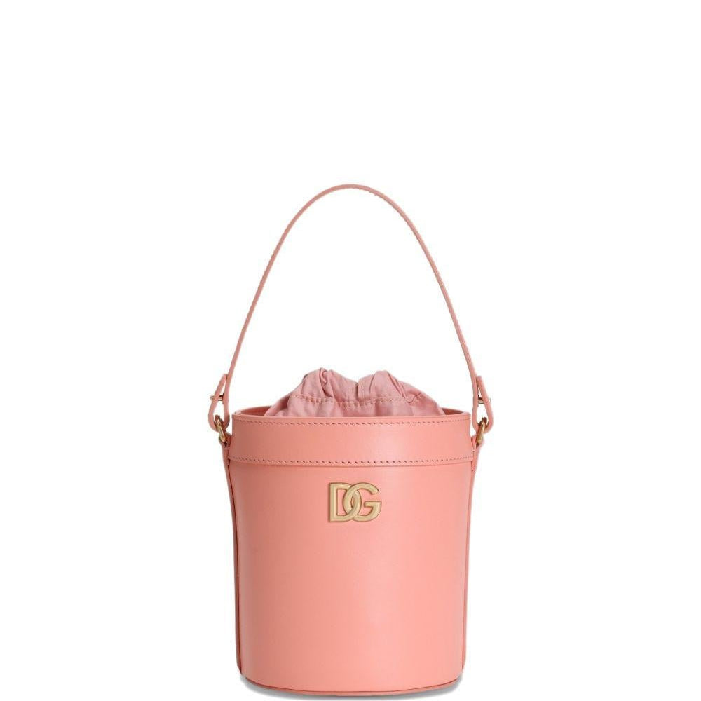 Borsa a secchiello per bambina Dolce & Gabbana Kids rosa con placca con logo - Rubino Kids