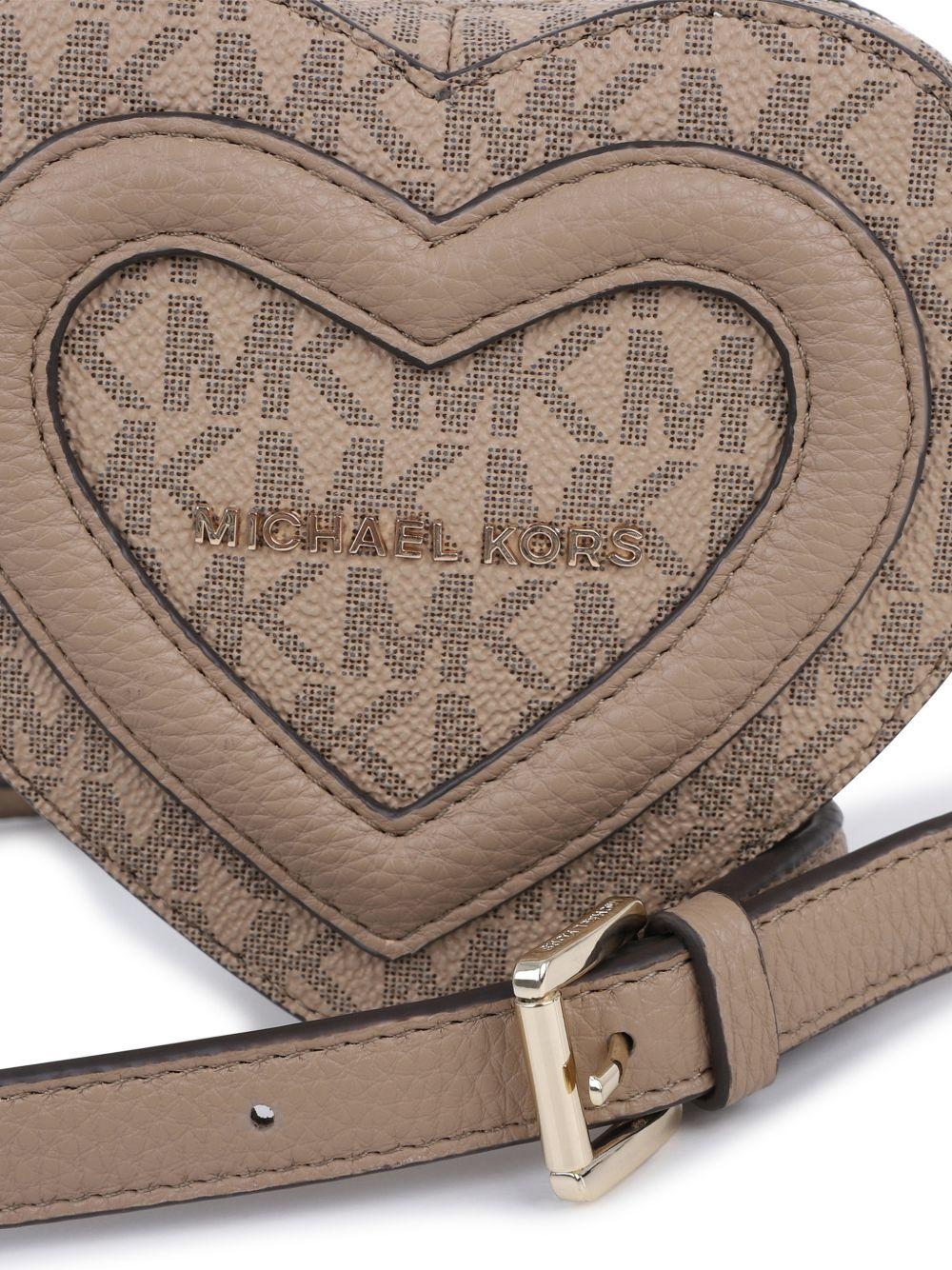 Borsa a spalla per bambina Michael Kors Kids beige a forma di cuore con monogramma - Rubino Kids