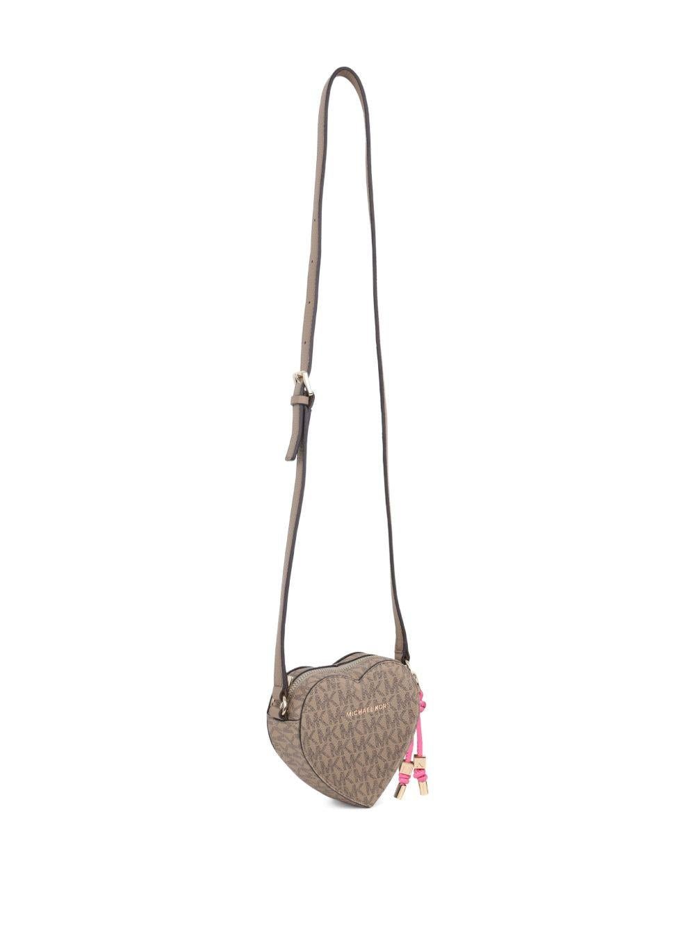 Borsa a spalla per bambina Michael Kors Kids beige a forma di cuore con monogramma - Rubino Kids