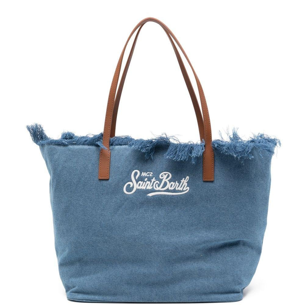 Borsa da spiaggia MC2 Saint Barth denim con dettaglio frange - Rubino Kids