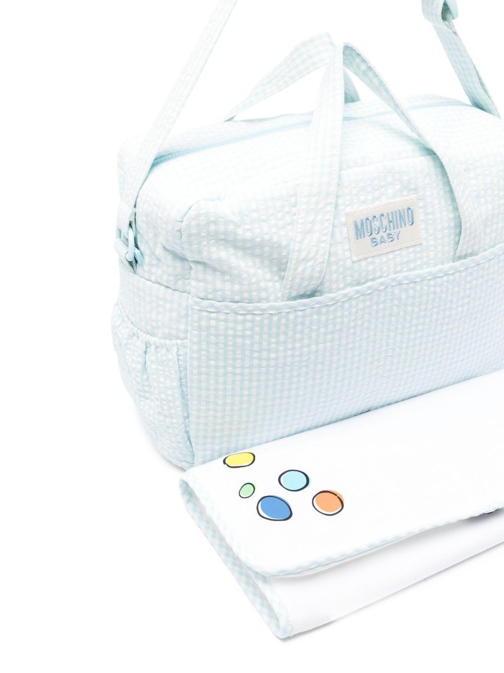 Borsa fasciatoio per neonato Moschino Kids azzurra con motivo a quadri - Rubino Kids
