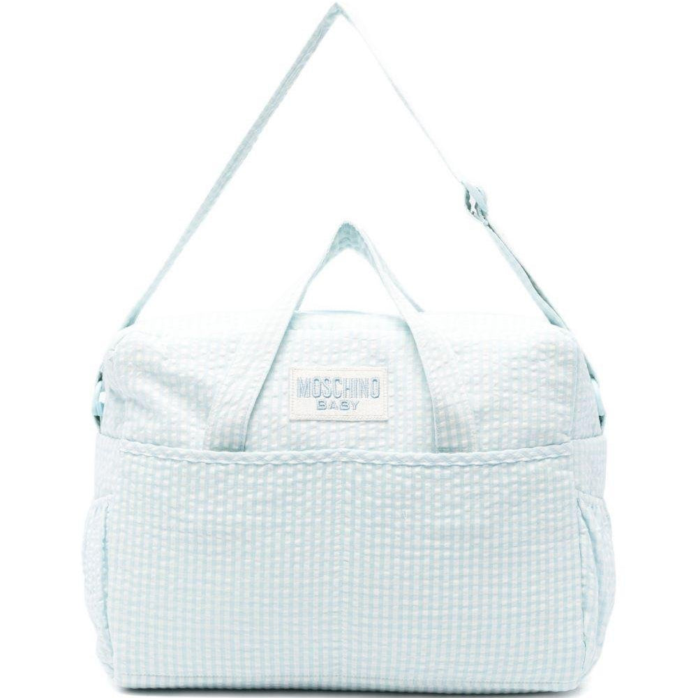 Borsa fasciatoio per neonato Moschino Kids azzurra con motivo a quadri - Rubino Kids