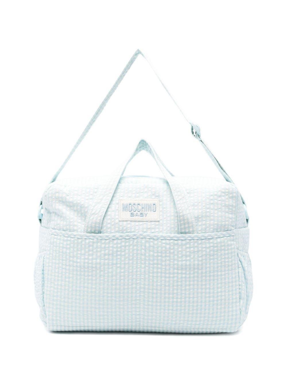 Borsa fasciatoio per neonato Moschino Kids azzurra con motivo a quadri - Rubino Kids