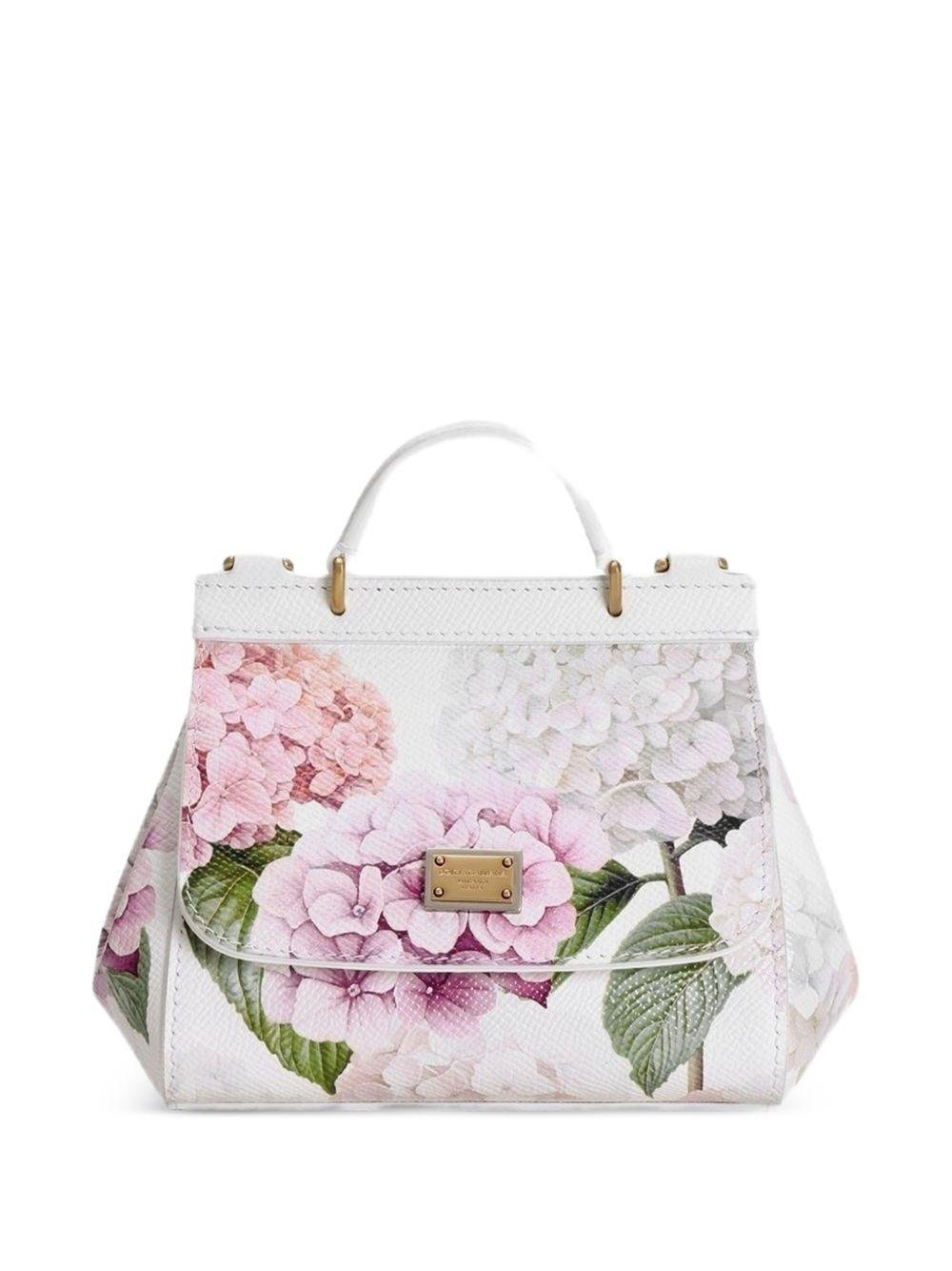 Borsa Sicily mini per bambina Dolce & Gabbana Kids bianca con stampa a fiori - Rubino Kids