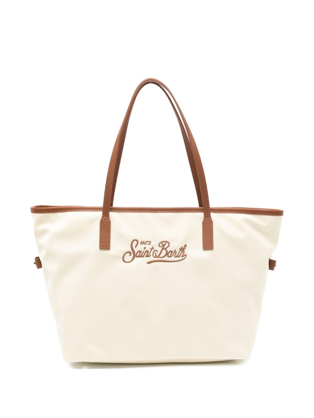 Borsa tote Lou MC2 Saint Barth beige con logo ricamato - Rubino Kids