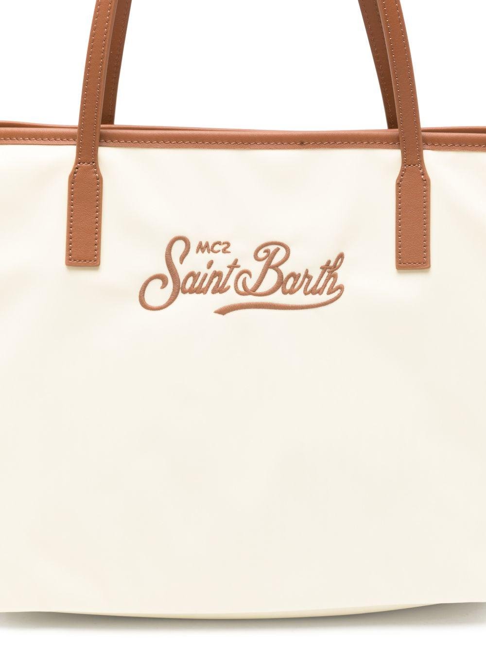 Borsa tote Lou MC2 Saint Barth beige con logo ricamato - Rubino Kids