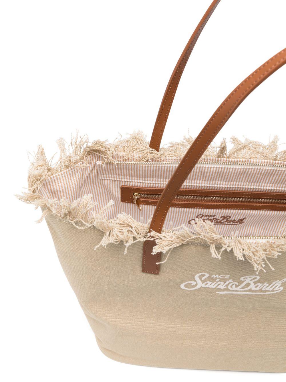 Borsa tote Mc2 Saint Barth City beige con bordo sfrangiato - Rubino Kids