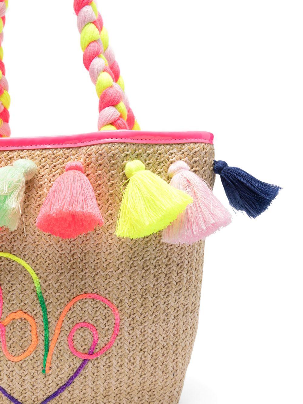 Borsa tote per bambina Billieblush beige intrecciata con nappe - Rubino Kids