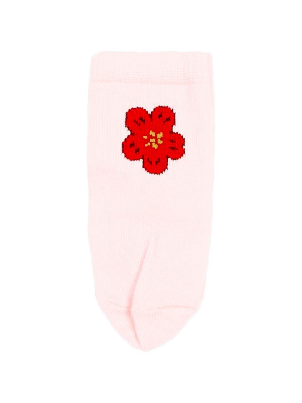 Calzini per neonata Kenzo Kids rosa con stampa a fiori (2 pezzi) - Rubino Kids