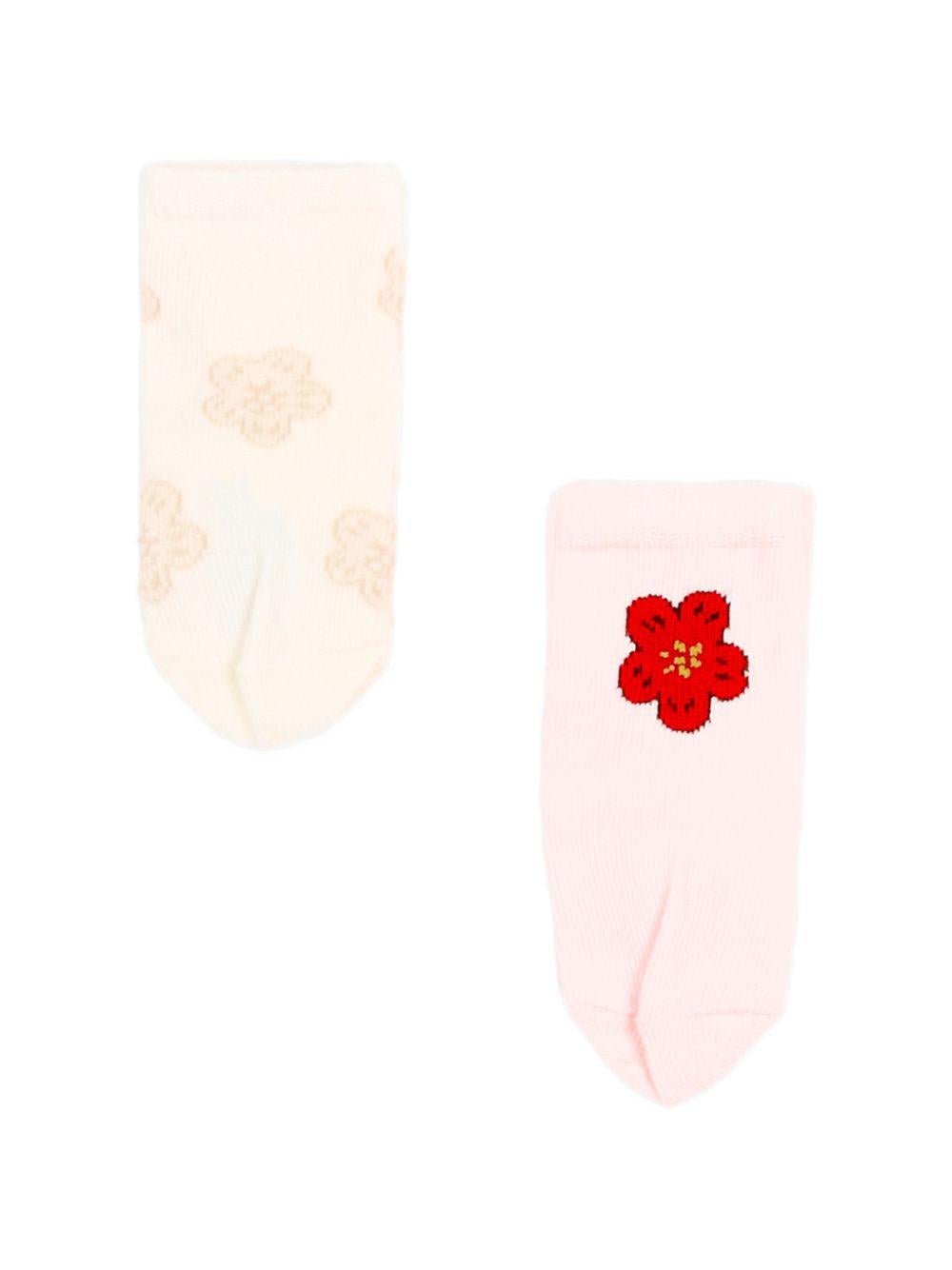 Calzini per neonata Kenzo Kids rosa con stampa a fiori (2 pezzi) - Rubino Kids